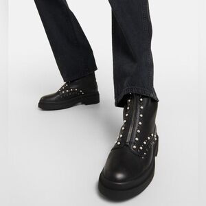 Jimmy Choo Nola Black Embellished Leather Ankle Boots with Pearl Studs - NWT